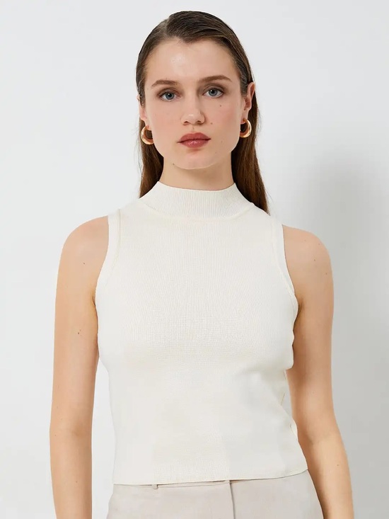 Abound Tops - Abound | Women’s White Ribbed Mock Neck Sleeveless Cropped Tank Top